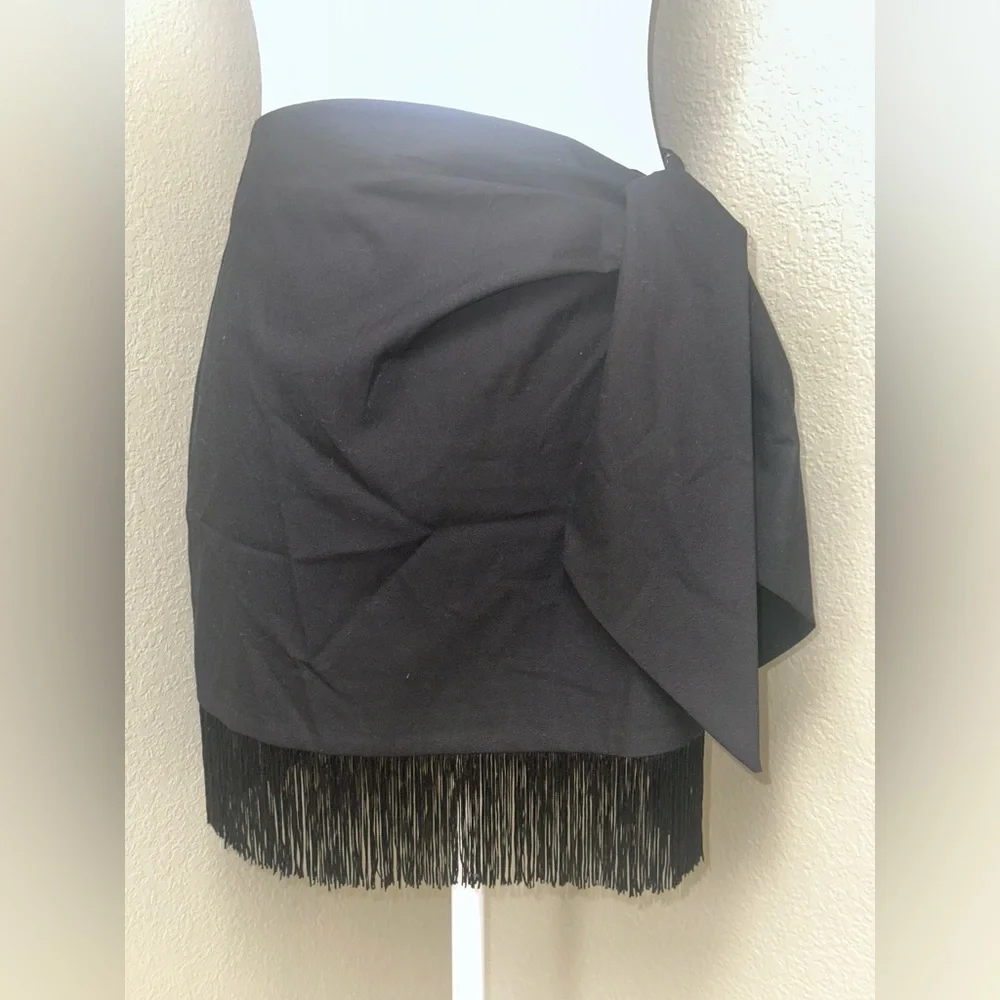 Zara Elegant Black Fringe Mini Skirt